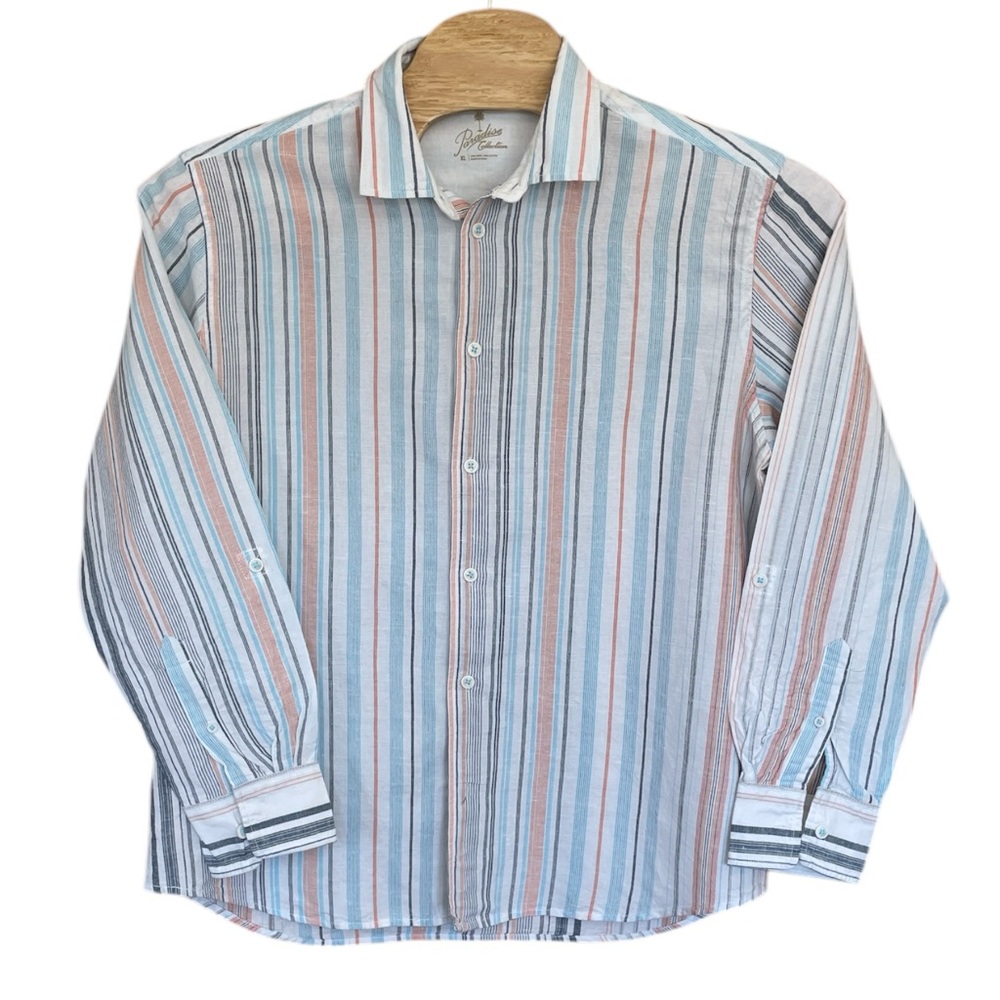 Paradise Collection Striped Men's Shirt Linen Blend XL